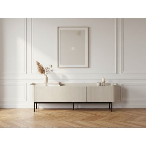 BOBOCHIC - Meuble TV 3 portes 180 cm JAY effet tasseaux Beige (1/5)