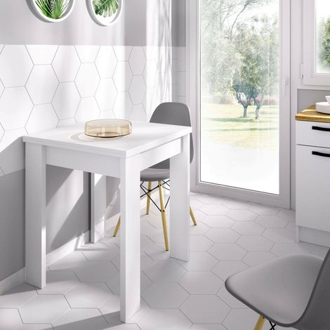 Dmora - Mesa extensible Dbli, Consola extensible multiposición, Consola auxiliar plegable, 79/134x67h79 cm, Blanco (1/5)