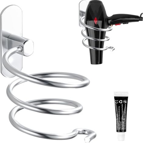 1 - Support Sèche Cheveux - Porte Lisseur - Fixation Murale Sans Perçage - Rangement Câble Aluminium - Pour Salle De Bain Et Cuisine - Argent - 10x10x10cm