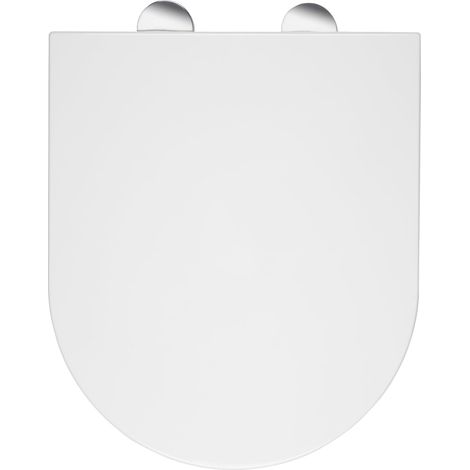 Croydex Kisdon D Shaped Soft Close Toilet Seat with Flexi-Fix Hinges - Modern Slimline Scratch-Resistant Thermoset Plastic, Anti-Bacterial, Chrome-Plated Hinges with Quick Release for Easy Cleaning