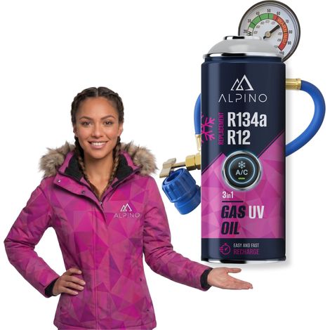 Kit de recharge de gaz pour climatisation ALPINO R134a, réfrigérant UV 3 en 1 (1/5)