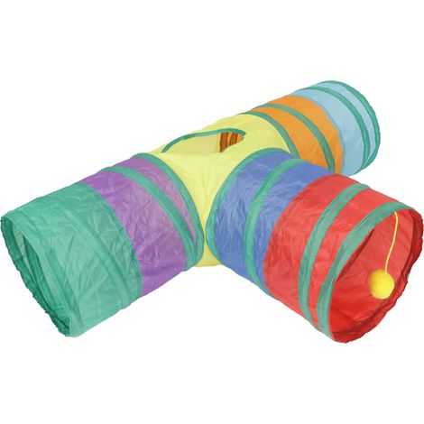Tunnel pliable à 3 voies pour chats, avec balle en peluche suspendue, pour lapins, chatons et chiens. (1/5)