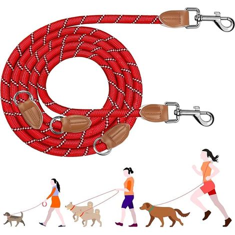 Laisse Chien Réglable 3m Noir Longe multiposition pour 1-2 chiens, 2 mousquetons pour promenade, dressage, entraînement (1/5)