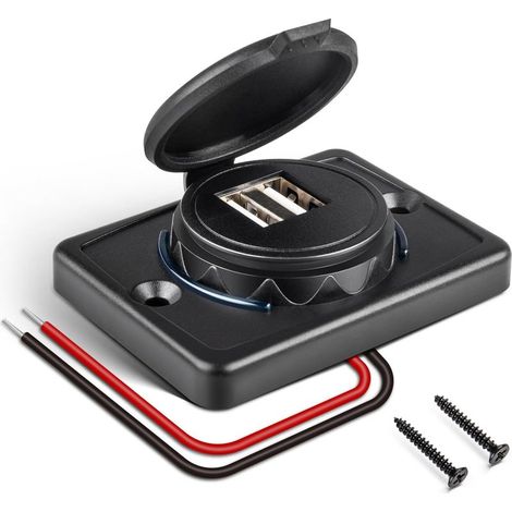 Doppelte USB-Kfz-Ladebuchse mit Stecker, 12V/24V USB-A-Ausgang für Wohnmobile, Anschlussfeld, Wandhalterung für Auto, Wohnmobil, Boot, LKW, Schiff, Motorrad, Pkw (1/5)