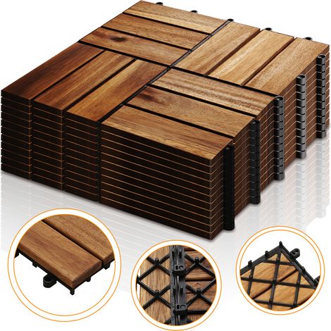 Wolketon 55 Stück Holzfliesen aus Akazienholz Balkonfliesen Terrassenfliesen. Bodenbelag mit Drainage. Fliese Leicht verlegbar(12 Latten 5 m²) (1/5)