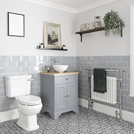 Milano Thornton 645mm Bathroom Vanity Unit with Countertop Basin and Close Coupled Toilet WC Pan Seat and Cistern - Light Grey (1/5)