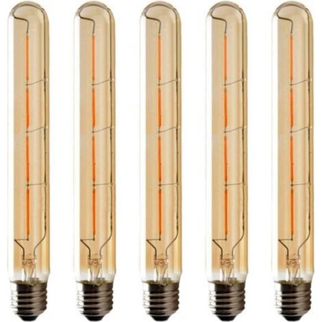 Lot de 5 Ampoules T185 Long Tube, Filament LED Edison, 6W Culot E27 Blanc Chaud, Verre Ambré Pour Décorative Ampoule, AC 220-240V (1/5)
