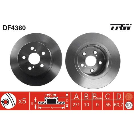 Lot de 2 Disques de frein TRW Automotive DF4380 TOYOTA 42431-05040