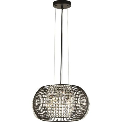 Searchlight CAGE - Pendentif de plafond à 4 ampoules noires avec panneaux de verre cristal (1/3)