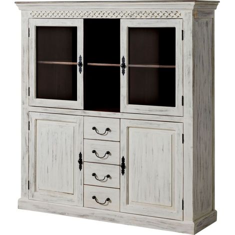 Vetrina in legno di acacia / mango - bianco cerato 150x45x160 castle-antik 105