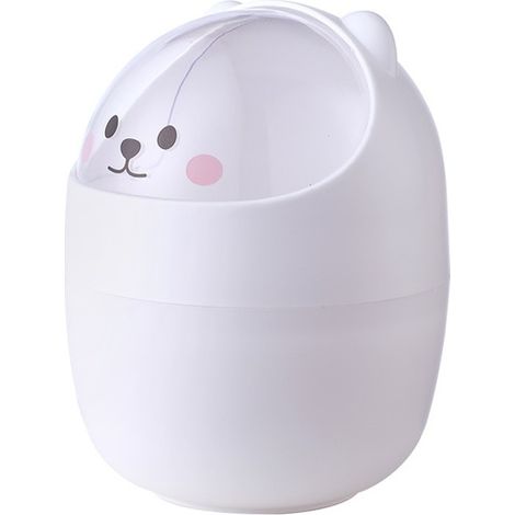 Mini bote de basura, reutilizable, multifuncional, para escritorio, oficina, con bonitos dibujos animados, para interior, 1 unidad (blanco)