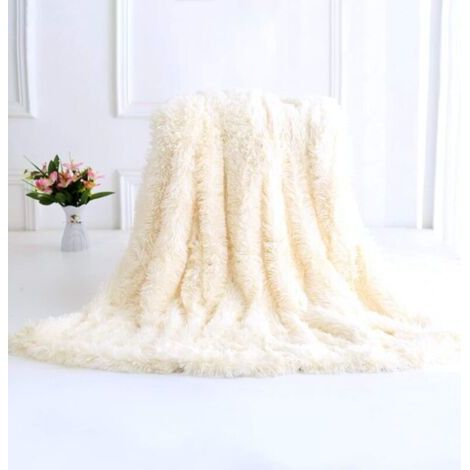 160 200cm Super Doux Chaleureux Peluche Throw Blanket Double Face Fleece Blanket(Blanc) (1/5)