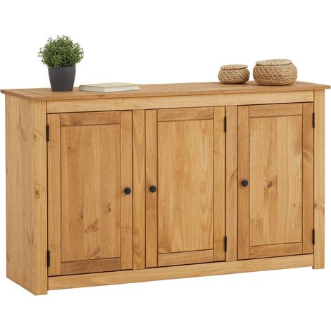 Buffet en pin massif naturel – 3 portes battantes – Dimensions 80 x 135 x 40 cm – Style maison de campagne – Caro-Möbel