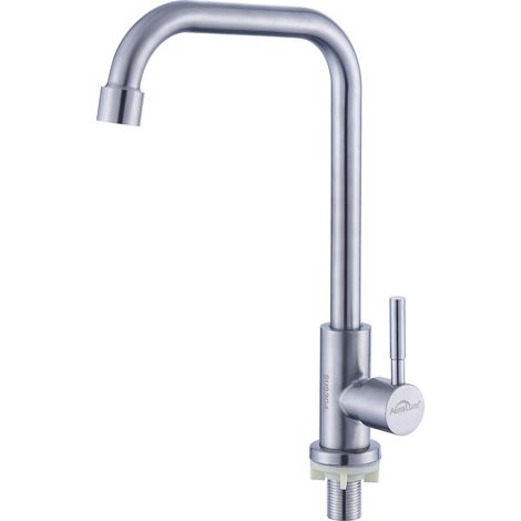 Auralum Rubinetto da Cucina ad acqua fredda, Rubinetto Cucina Singolo Fredda Girevole a 360° Rubinetto Dell'Acqua Fredda in Acciaio inox spazzolato (1/5)