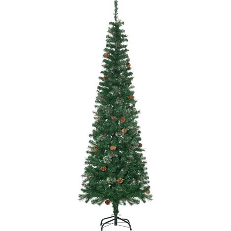 Albero di Natale artificiale alto 195 cm, con 556 rami e 27 pigne, supporto pieghevole, colore verde.