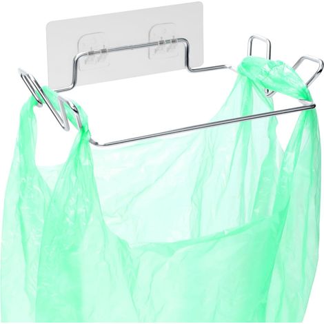 Support Pour Sac À Ordures - En Acier Inoxydable - Pour Porte De Cuisine Ou Armoire - Fixation Adhésive Murale - Dimensions 18,5 x 14 x 4 cm - 1 Pièce (1/5)
