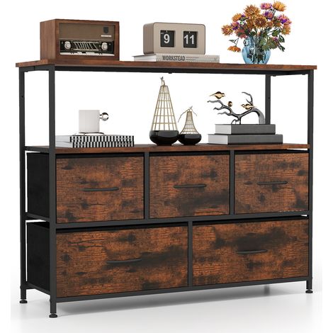 COSTWAY Dresser for Bedroom Storage Dresser with 5 Drawers-Brown (1/5)