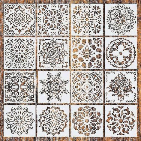 Mandala-Malschablonen, wiederverwendbare Schablonen, Mandala-Punktmuster-Schablonen für Wände, Möbel, Böden (16 Stück) (1/5)