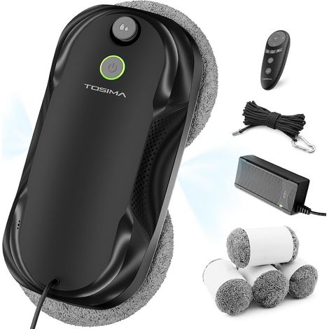 Robot Laveur de Vitre 6400Pa, Nettoyeur Vitre Automatique avec Pulvérisation Bidirectionnelle, Aspiration Adaptative, Navigation Intelligente, Détection des Bords, Sécurité Anti-Chute, Noir (1/5)
