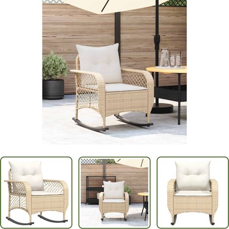 Rattan -  Garten-Schaukelstuhl mit Kissen Beige Poly Rattan