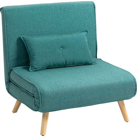 Fauteuil Convertible 1 Place 3 en 1 Chauffeuse Oreiller Inclus Vert (1/5)