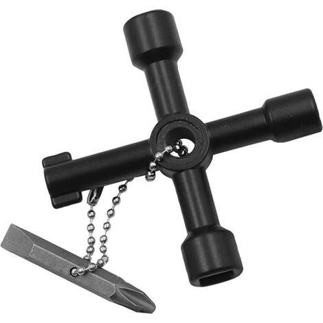 Clé cruciforme multifonctionnelle à 4 voies pour robinets, compteurs d'eau et armoires électriques, avec tournevis, noire (1/5)