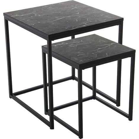 Table gigogne effet marbre pour un salon chic et moderne - Noir marbré (1/5)