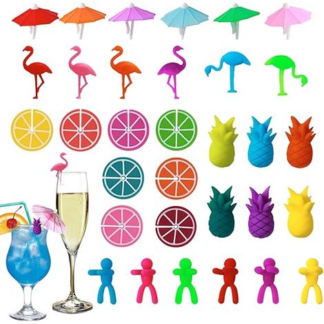 marqueurs de verre en silicone - Réutilisables - Convient pour les décorations de fête de bar telles que les verres à vin, les champagne, martini (1/5)