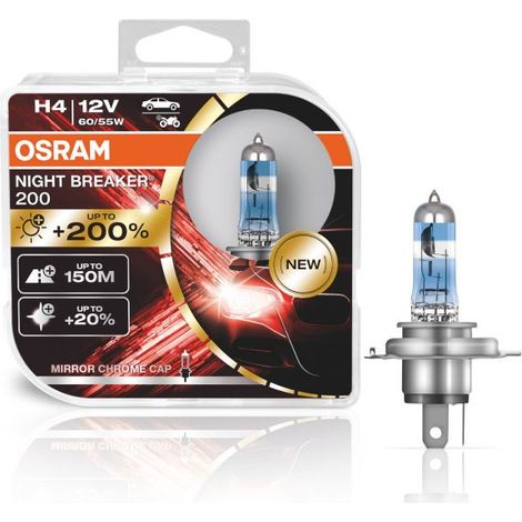 Kit 2 Ampoules Halogène auto Osram NIGHT BREAKER® 200 H4 64193NB200-HCB