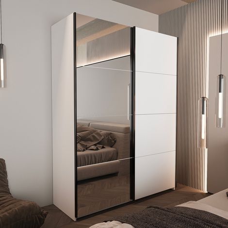 Armadio 2 ante scorrevoli bianco con specchio Zegna 150x58x205H (1/5)