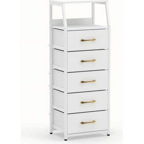 Lot de 5 tiroirs en tissu, meuble de rangement blanc pour vêtements et accessoires (1/2)