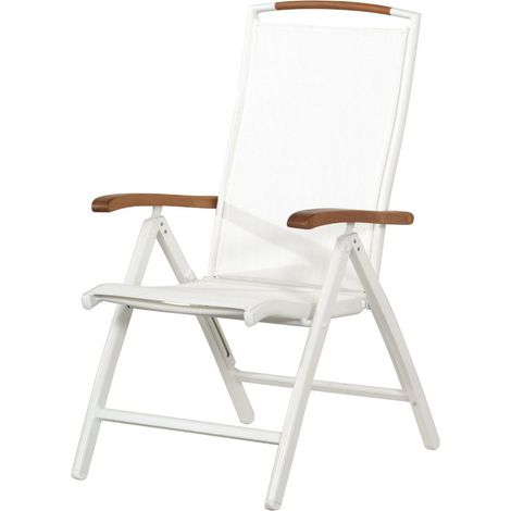 Inko Klappsessel Frisco Aluminium/Textilen/Teak Hochlehner 3 Farben zur Auswahl Weiß (1/5)