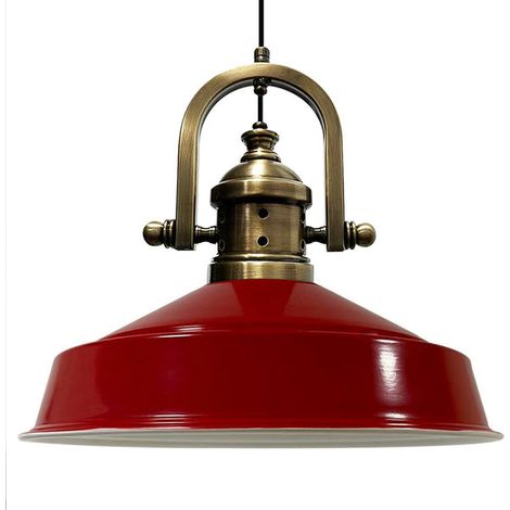 Suspension Industrielle en Métal Rouge Peint à la Main – Lustre Vintage E27 Ø41 cm pour Salon, Chambre ou Salle à Manger