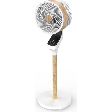 Ventilador de pie FABRILAMP Bizancio 50W blanco/haya con 3 velocidades, oscilación, control táctil, display, mando remoto y temporizador para hogar moderno (1/4)