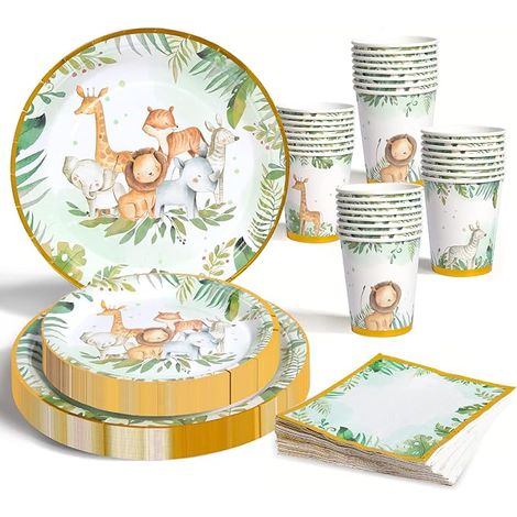 Jungle Safari thème Vaisselle, Fournitures fête d'anniversaire Enfants, Vaisselle Papier animalière Assiettes Serviettes Table gobelets Baby Shower (1/5)