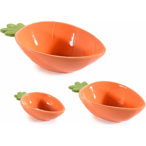 Contenitori / ciotole a forma di carota in ceramica arancione con dettagli incisi in set da tre pezzi, Grande: cm 19,5x11x5,5 H