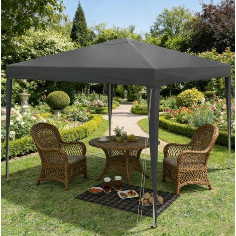 Cenador plegable ajustable de 3x3 m con bolsa de transporte, techo Oxford impermeable y resistente a los rayos UV, color antracita. (1/5)