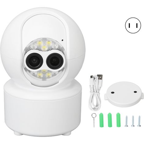 Caméra de surveillance intérieure sans fil WiFi 1080P HD, double objectif à focale réglable, prise américaine 100-240V, sécurité domestique. (1/5)