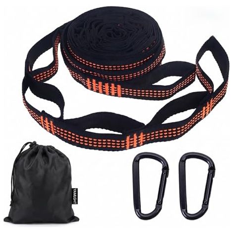 Juego de correas para hamaca de alta calidad (compuesto de tejido de poliéster elástico reforzado, cosido y tejido con hebilla robusta de montañismo) Naranja (1/5)