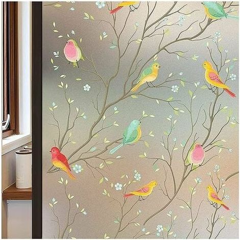 Privacy Window Film Frosted Glass Film Stained Glass Film Static Cling Film Self Adhesive Film Self Adhesive Film Home Bathroom Office Bird Window Stickers (60x200cm) (1/5)