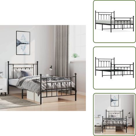 The Living Store Bettgestell mit Kopf- und Fußteil Metall Schwarz 100x200 cm - Metallbett (1/5)