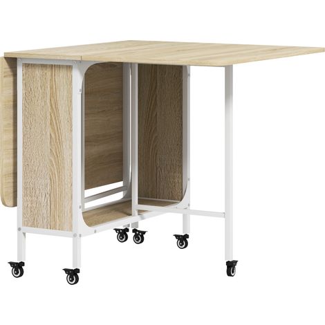 Klapptisch für 6 Personen mit Ablage, Holz und Metall, 130 x 80 x 74 cm, weiß und Holz