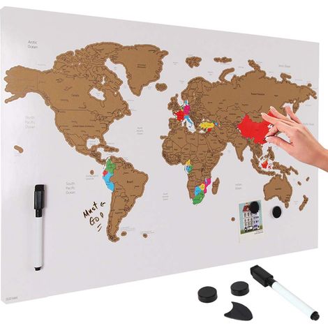 Lavagna Magnetica Mappamondo da Grattare Mappa del Mondo 60x40 Bianco Pennarello (1/5)