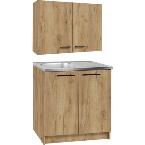 STAMAR Küchenmöbel Set - 80 cm - Eiche gold - Praktisch und elegant - mit Spüle und Siphon
