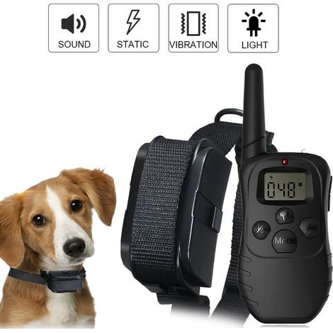 Collier de dressage pour chien avec collier de choc à distance pour chien, vibration sonore, lumière de choc, portée à distance de 984 pieds, niveaux de choc 1-100, ensemble de dressage pour chien (no (1/5)