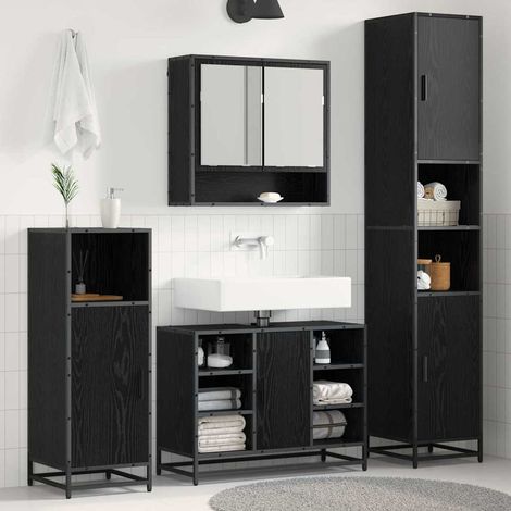 Badezimmermöbel-Set 4 pcs Schwarz Eichen-Optik Holzwerkstoff