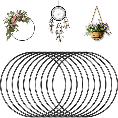 10 Pièces Cercles en Métal Noir, 20 cm Rond Couronnes, Attrape-rêves Cercle Floraux Metal, Cercle Attrape Reve Anneau, Cerceau Metalliques Set pour Artisanat, Bricolage et Decoration Mariage (1/5)
