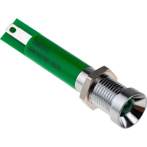 Voyant LED lumineux  Vert RS PRO, dia. 8mm, 24V c.a. ( Prix pour 1 )