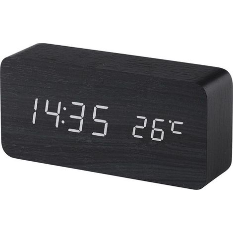 Réveil digital en bois noir avec contrôle sonore LED, alimentation double par batterie et USB, horloge silencieuse à LED, décoration pour la maison (1/5)