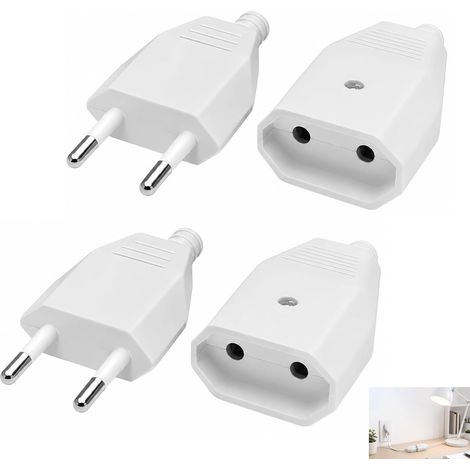 4 PCS Fiche Européenne Plate 2 Broches, Coupleur Plat Euro 2.5A 250V Prise Électrique Femelle 250V 2.5A, Coupleur 2 Broches Fiche Européenne, Connecteur Prise Femelle avec Tournevis Blanc (1/5)